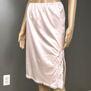 Vintage Sears Half Slip Skirt Size Small Baby Pink Lace Slit 100% Nylon USA
